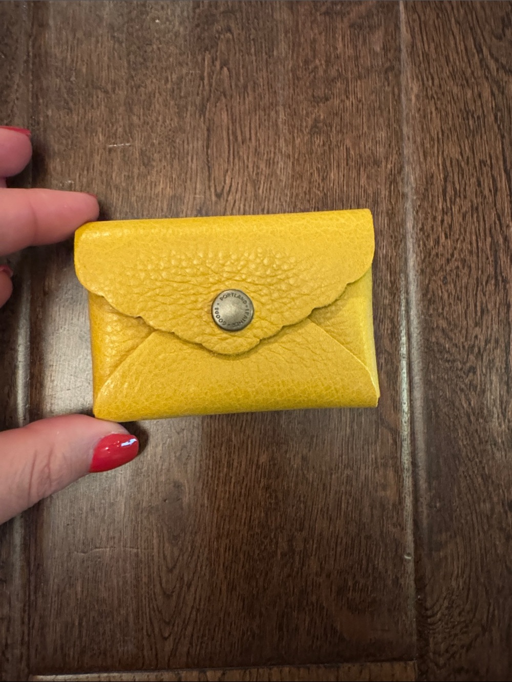 Portland Leather Yellow Scalloped Pebbled Snap Card Wallet